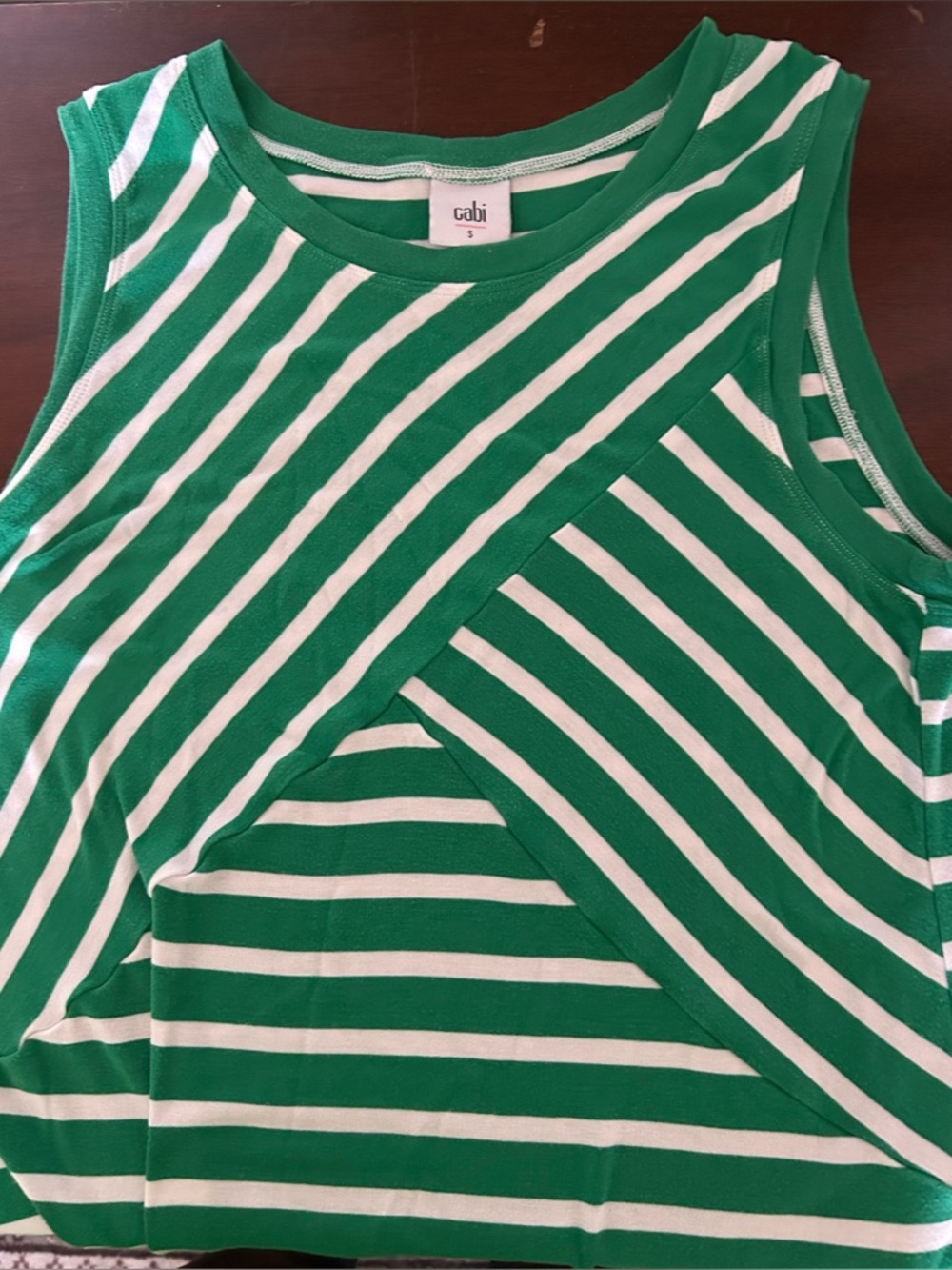 CAbi Green and White Striped Sleeveless Tank